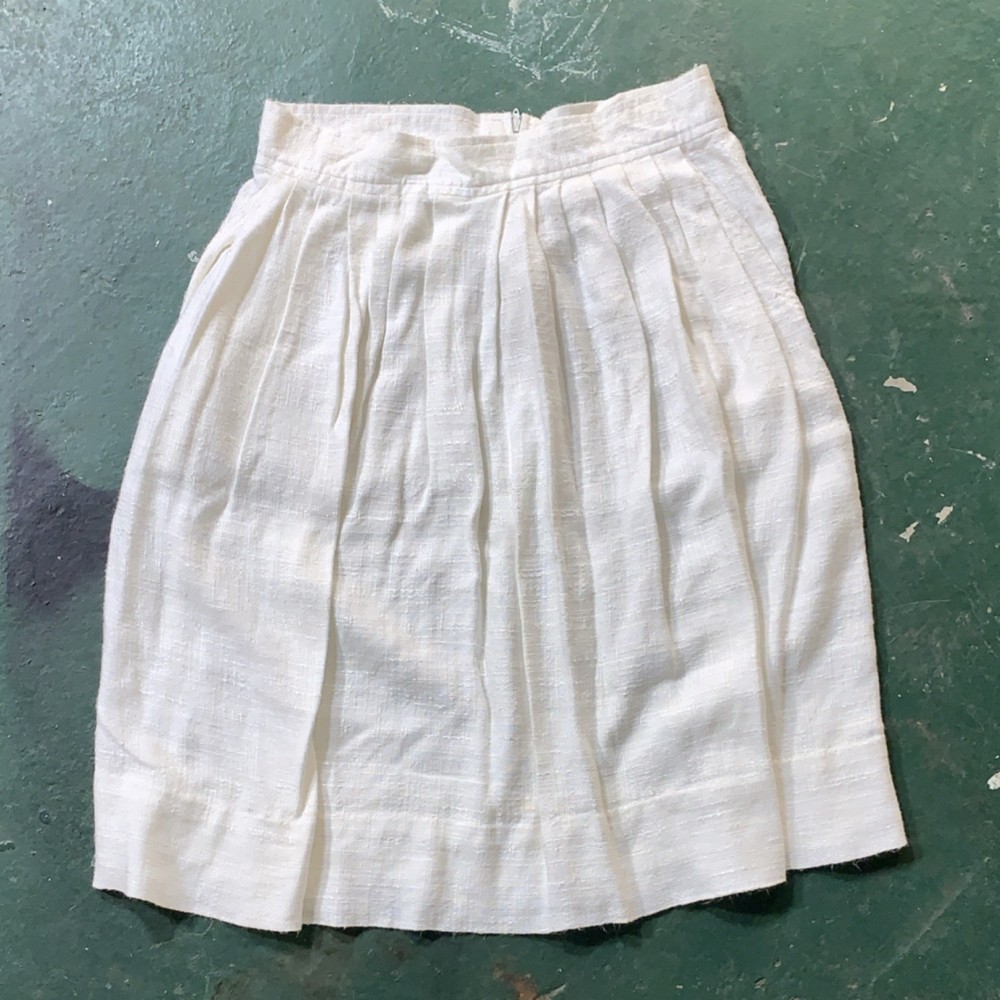 Vintage 80s RememberThis White Linen Pleated Knee Length Skirt High Rise Size 12
