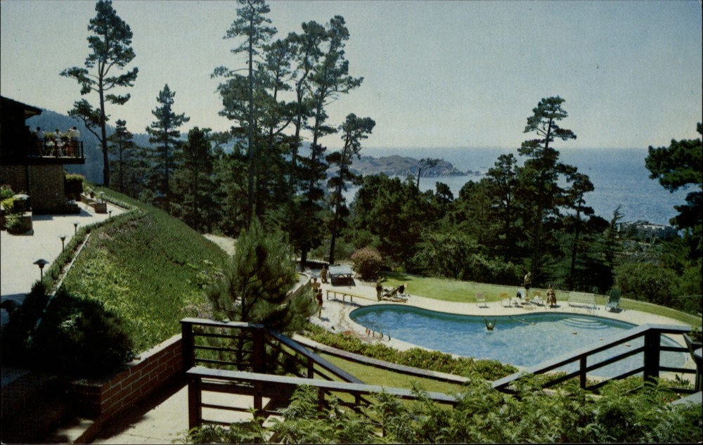 Highlands Inn Carmel California swimming pool terrace from Lanai Room ~ postcard