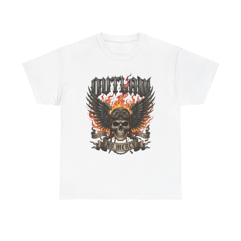 Outlaw Skull with Wings T-Shirt | Biker Shirt No Mercy Graphic Tee