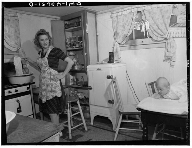 Photo:Washington DC Lynn Massman 1940s Navy Wife Kitchen Baby
