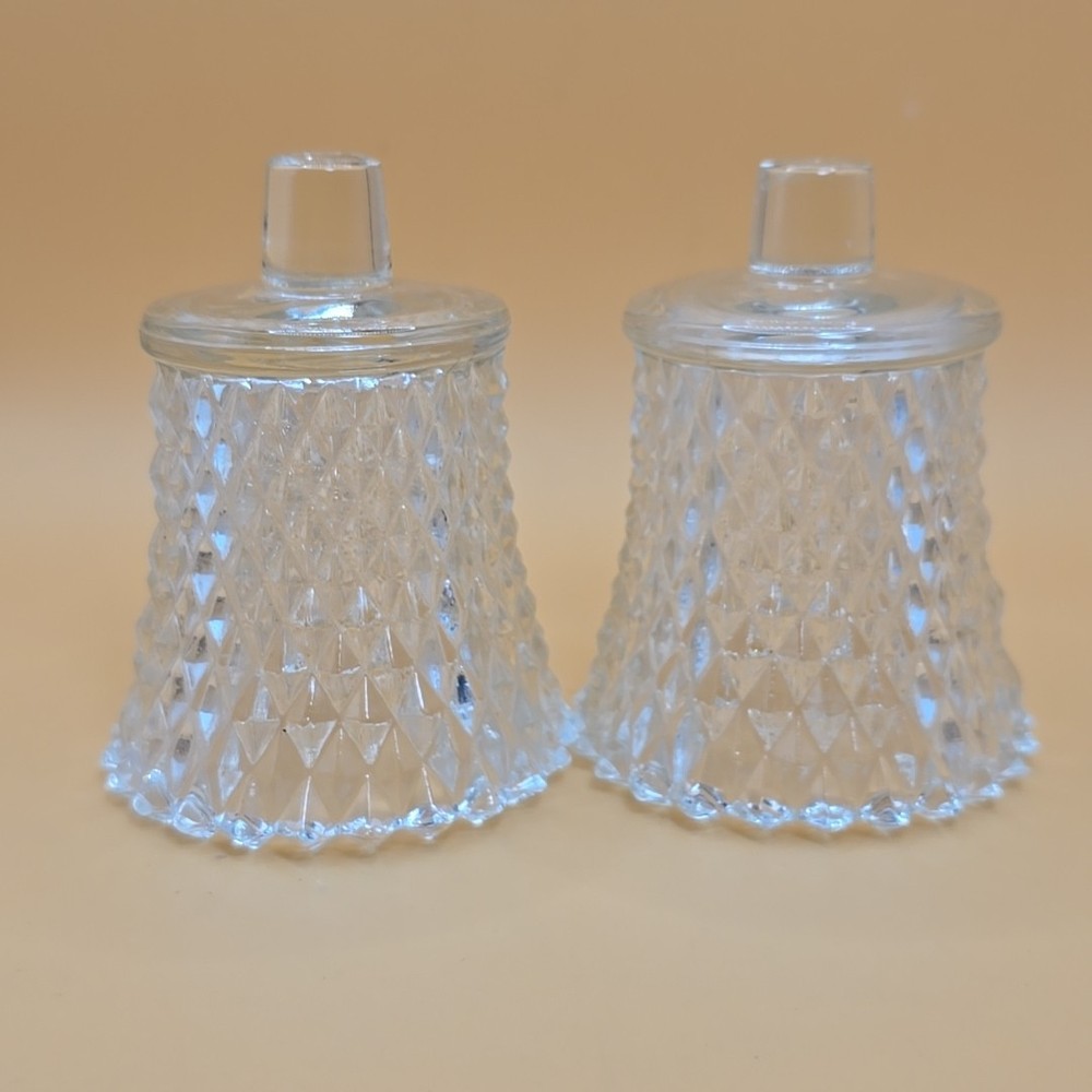 VTG Pair of Homco Clear Glass Diamond Point Peg Votive Candle Holders 3.75 In