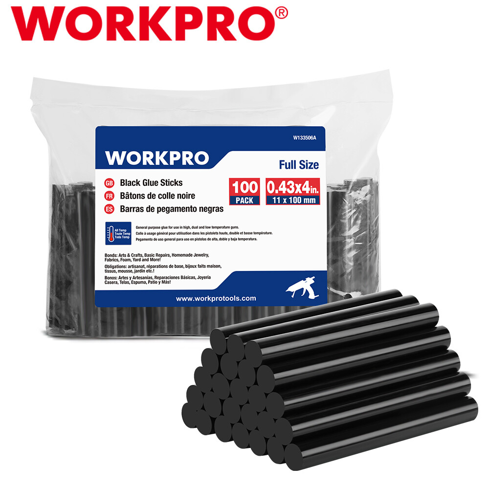 WORKPRO 100Pack Hot Glue Sticks Black Hot Melt Adhesive Glue Sticks 0.43x4Inches