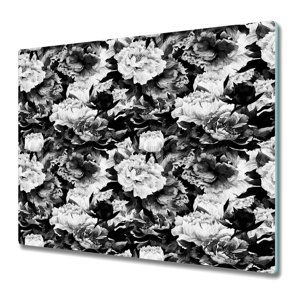 Glass Surface Protector Worktop saver Dark floral Vintage peonies 60x52