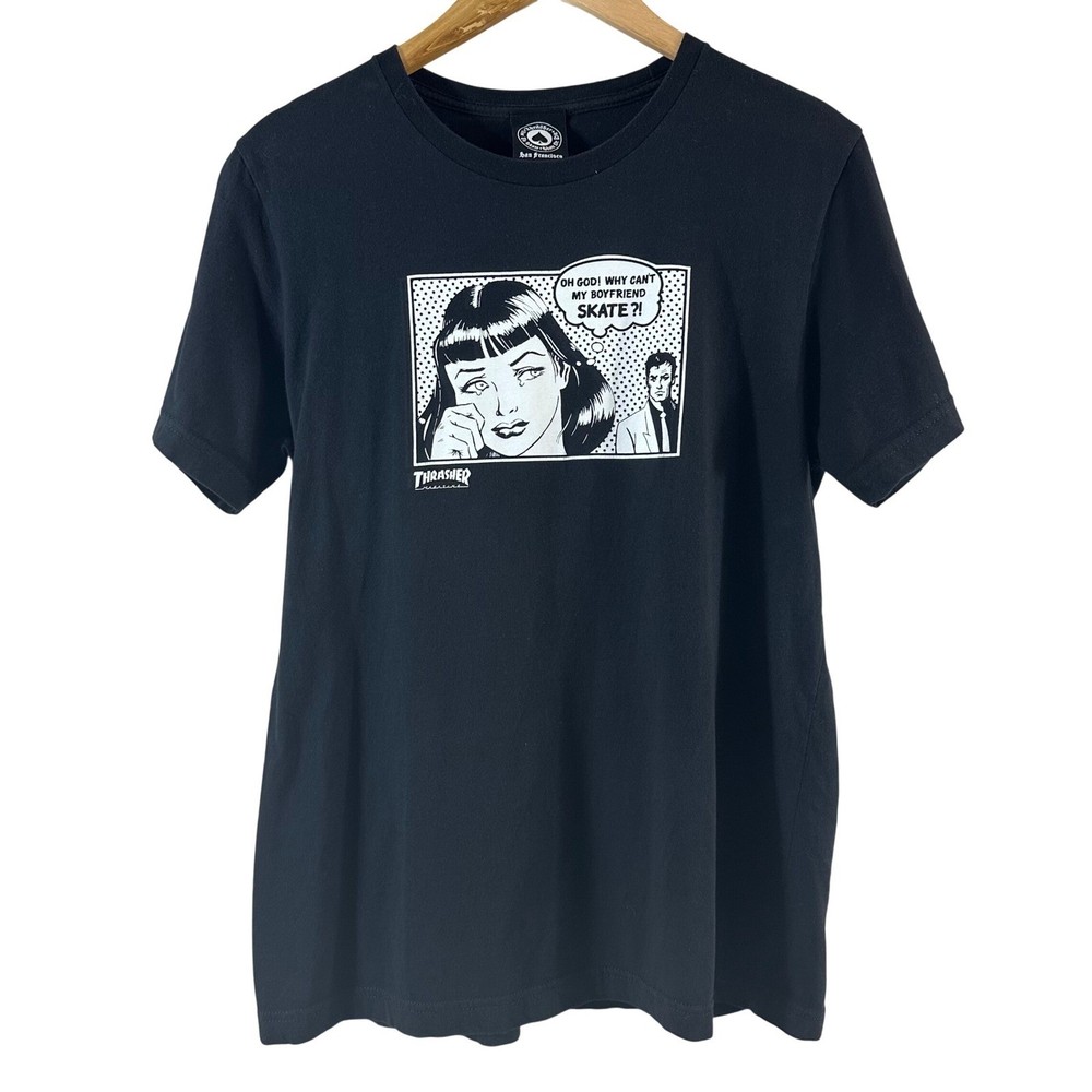 Thrasher Why Cant My Boyfriend Skate Graphic Tee Black Mens Large Comic Pop Art