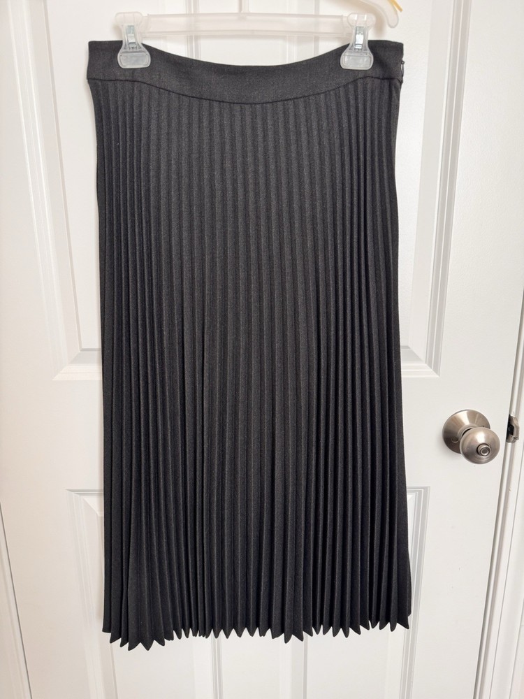 Gray Pleated Midi Skirt Size Medium Side Zip Closure A Line
