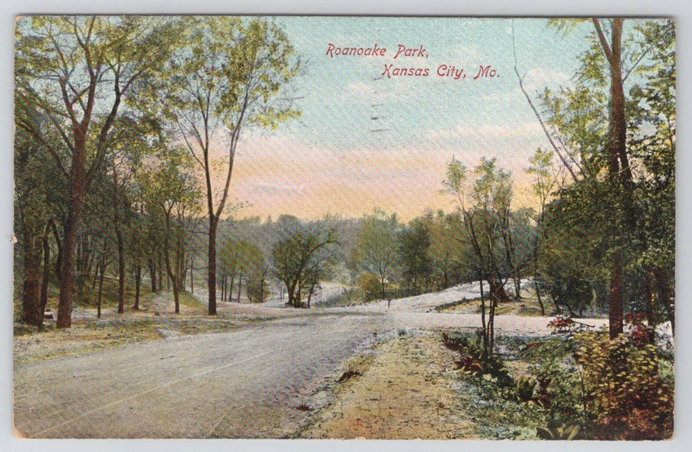 Roanoke Park Kansas City MO 1909 Postcard Webb-Freyschlag Trees Road