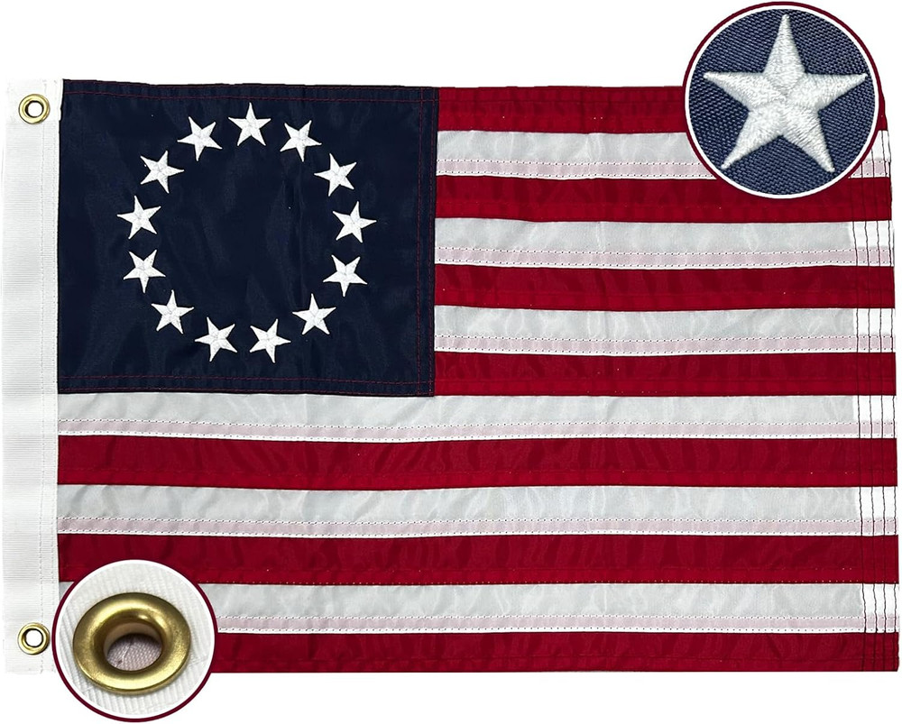 Small Betsy Ross Flag 12X18 Inch for Boat, Embroidered 1776 13 Colonial Betsy Ro