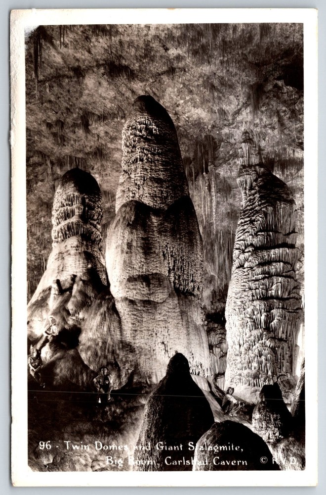 RPPC~New Mexico~Twin Domes & Giant Stalagmite @ Carlsbad Cavern~Real Photo PC
