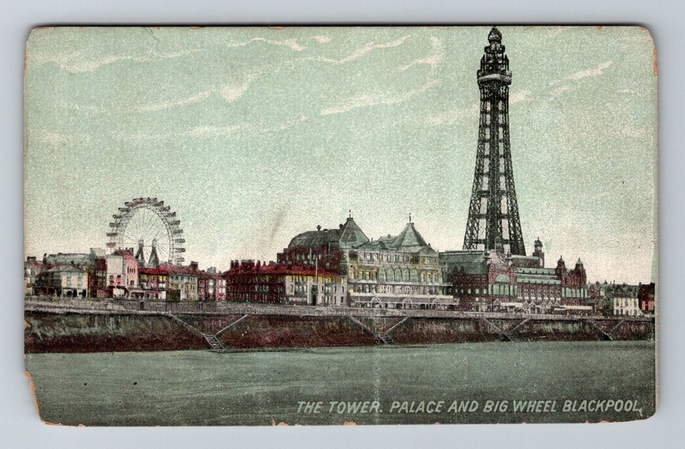 England- Blackpool The Tower & Big Wheel Souvenir Old PC Card Vintage Postcard