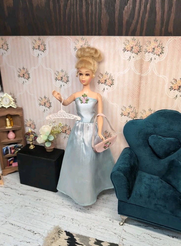 Vintage Barbie / Francie Clone Outfit - Gown, Purse, Rubber Peep Toe Pumps +