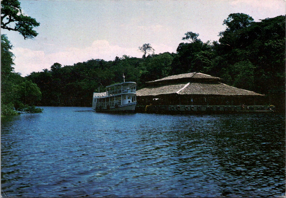 Vintage Postcard Tropical Lodge Guedes Lake Brazil Scenic Water View