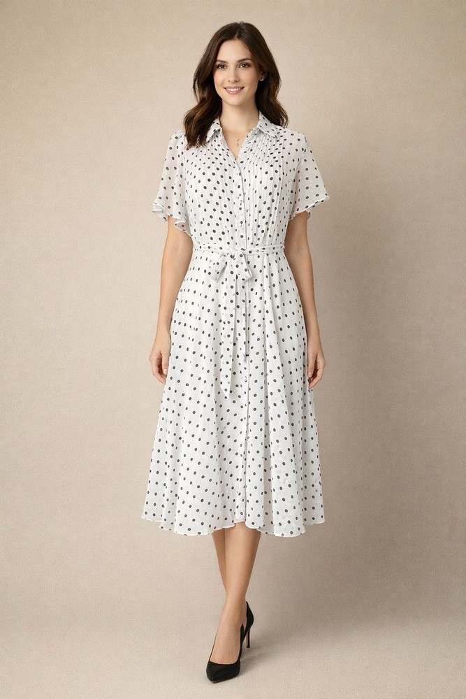 Nanette Lepore White Black Polka Dot Shirt Dress & Slip Women 4 Belted Tie Bow