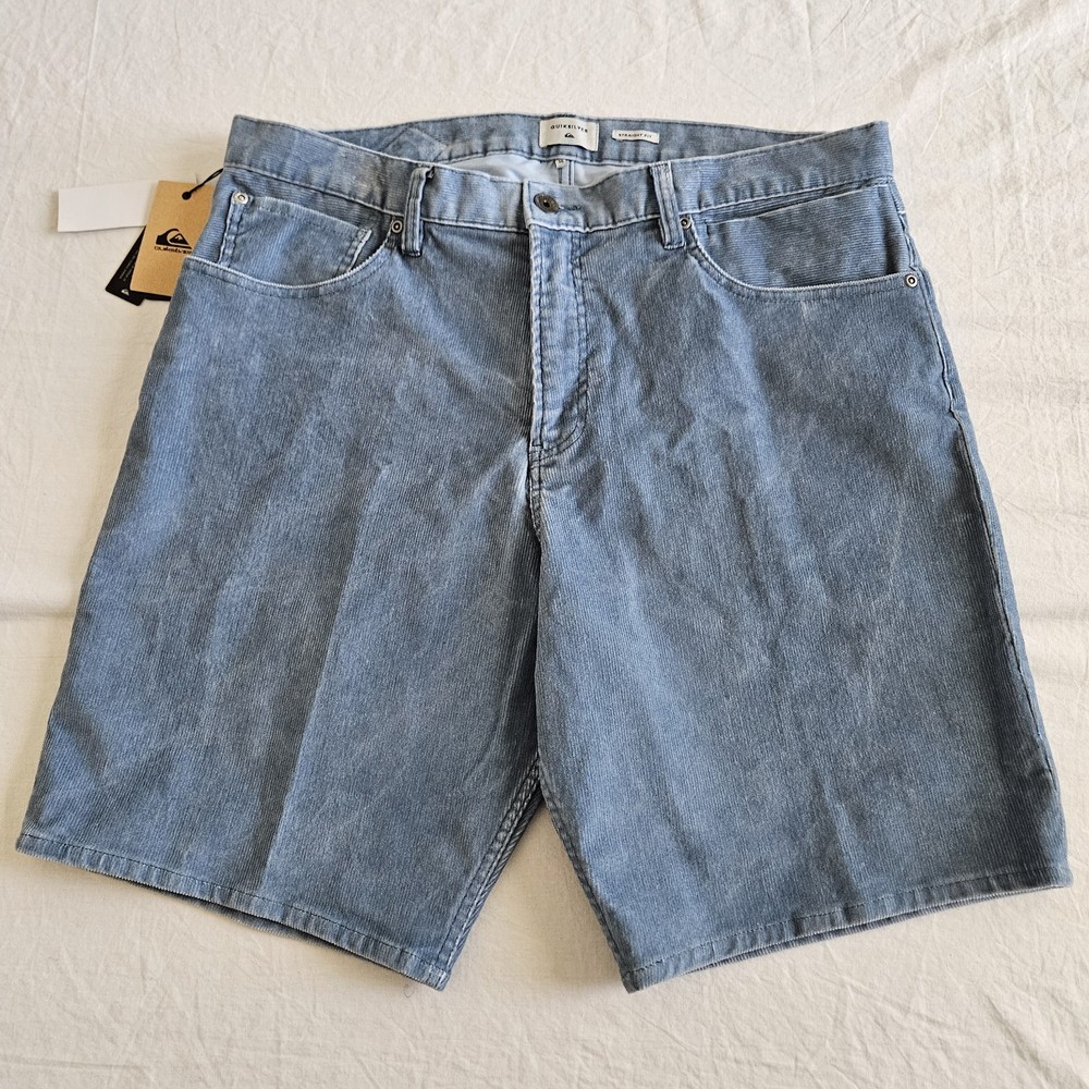 NWT Quiksilver Cord Shorts Men's 36 Straight Fit Stretch Blue 90s Surf Retro