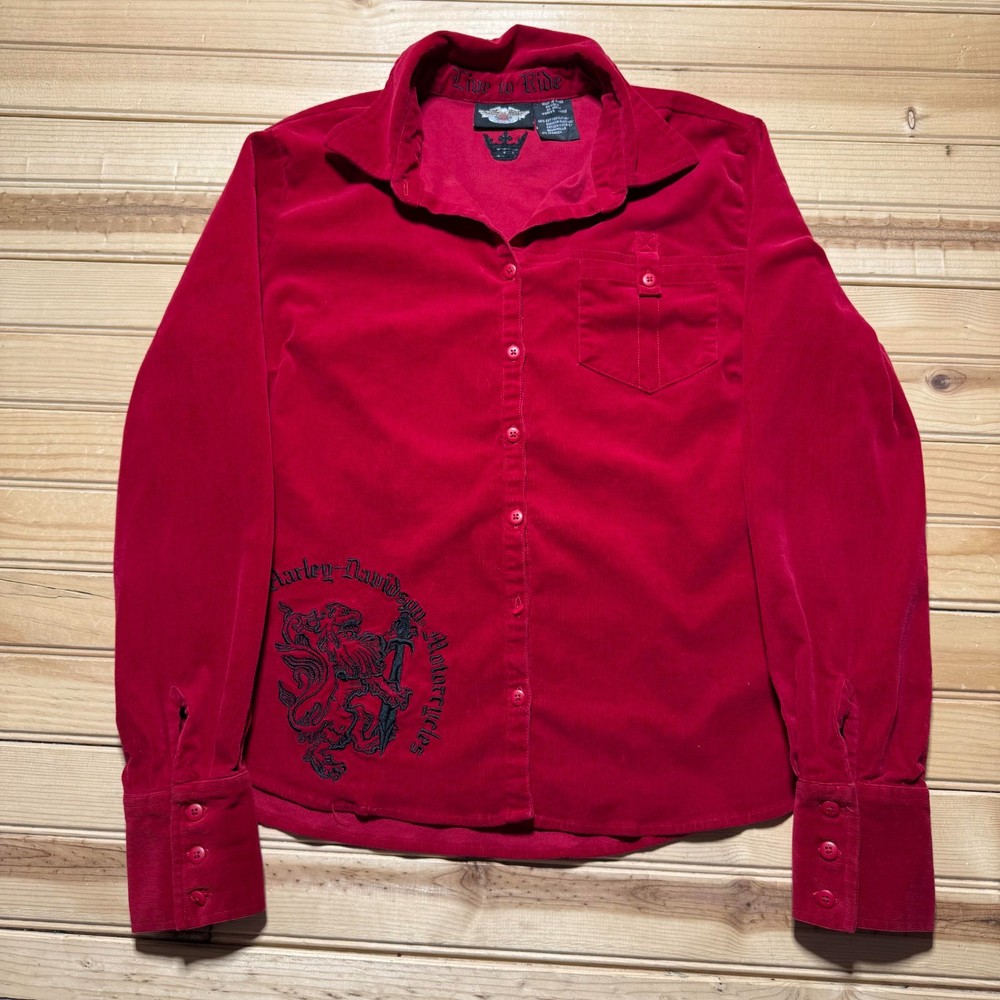 Harley-Davidson Embroidered Crown Long Sleeve Button Up Corduroy Shirt - Large