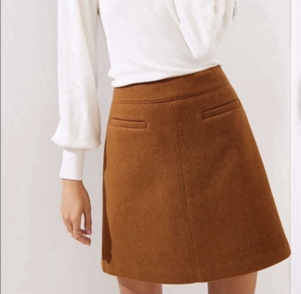 LOFT Brown Wool Blend A-Line Mini Skirt Size 2