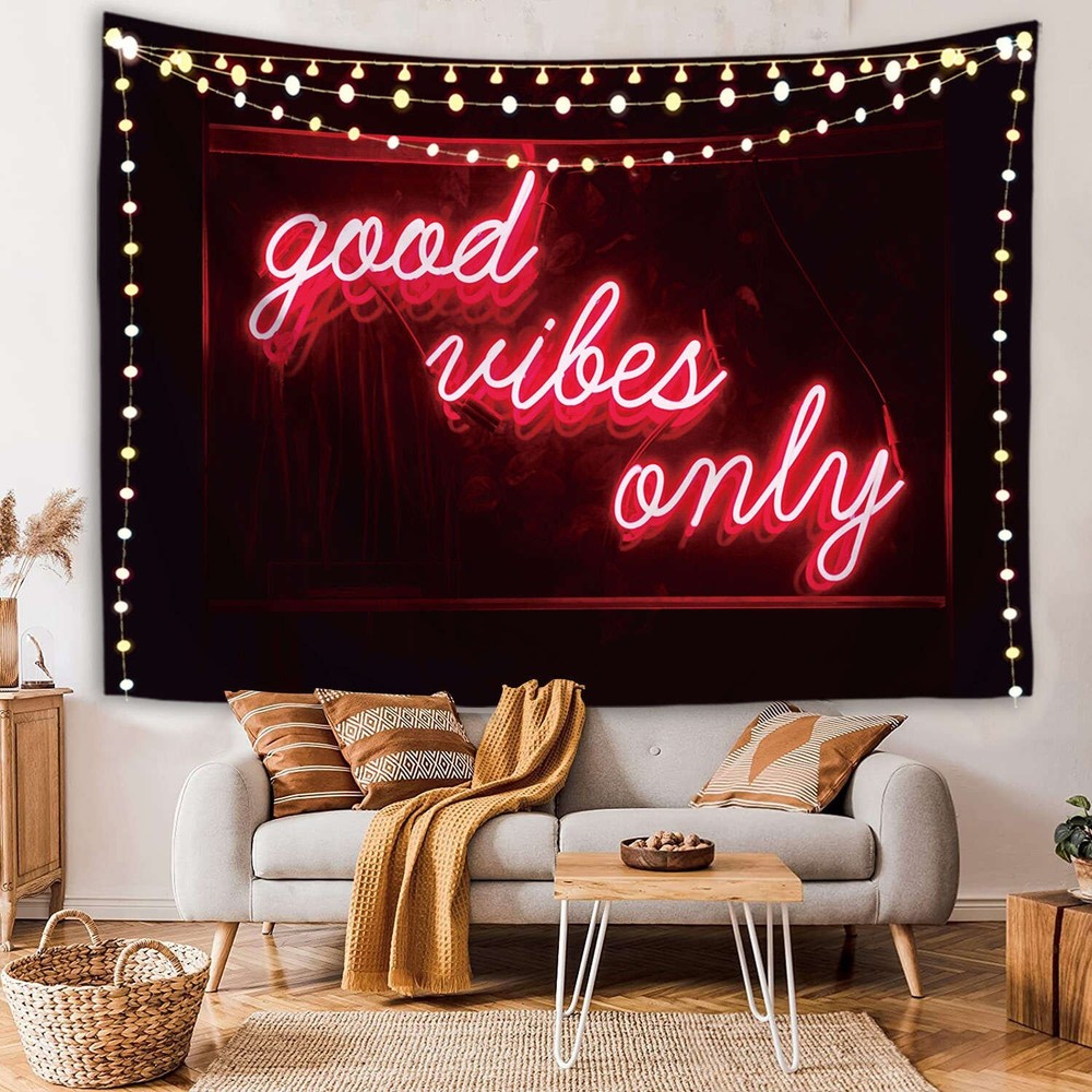 Good Vibes Only Red Tapestry Neon Sign Y2K Aesthetic Dorm Decor