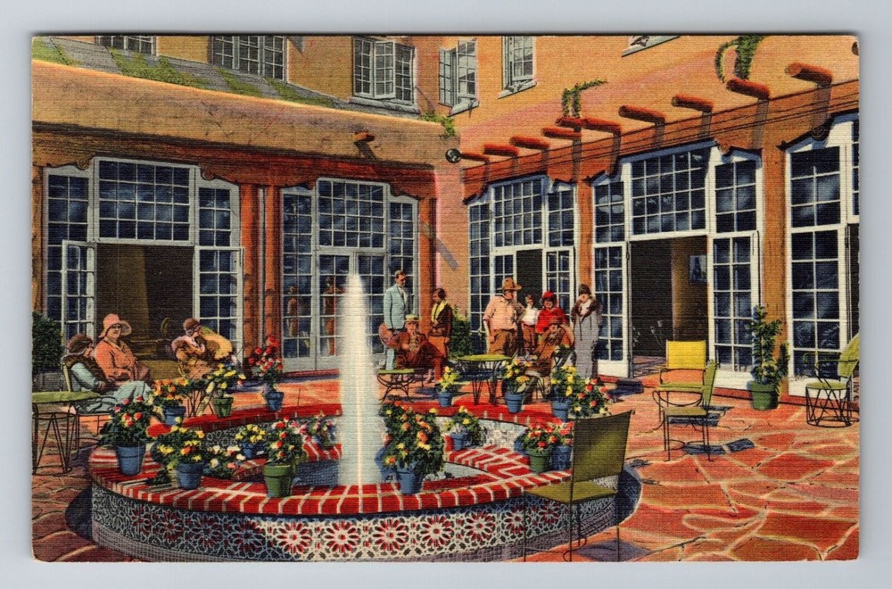 Santa Fe NM-New Mexico, La Fonda Hotel Patio, c1949 Antique Vintage Postcard