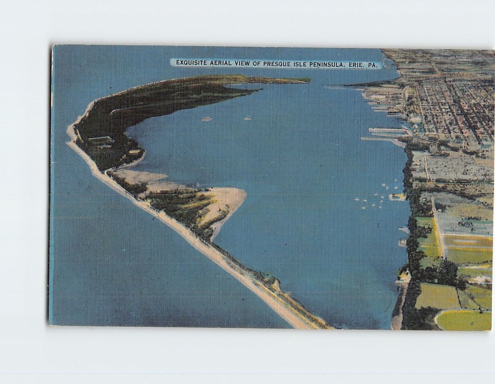 Postcard Exquisite Aerial View of Presque Isle Peninsula Erie Pennsylvania USA