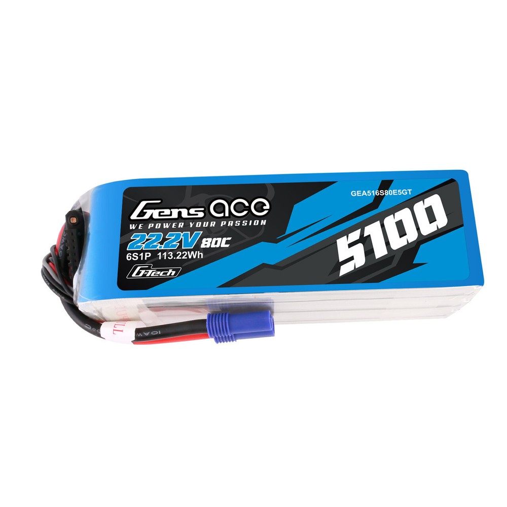 Gens Ace G-Tech 5100mAh 22.2V 80C 6S Lipo Battery EC5 For 700mm RC Helicopter US-image
