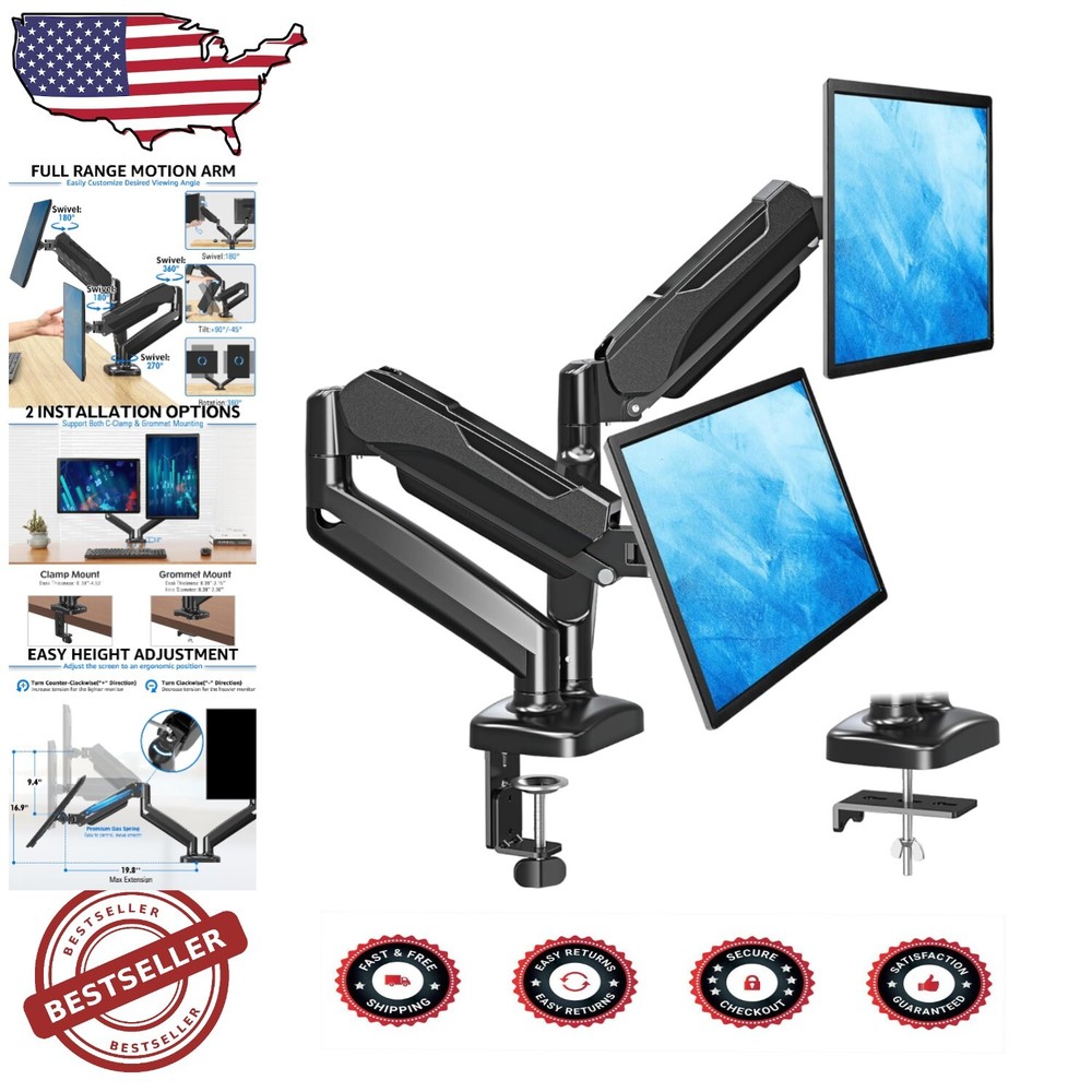 Ergonomic Dual Monitor Stand Articulating Mount Fits 13-32 Inch Screens