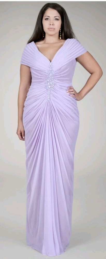 Tadashi Shoji MOB Chiffon Pleated Dress  Size 16 Lilac Chiffon Over Lavendar