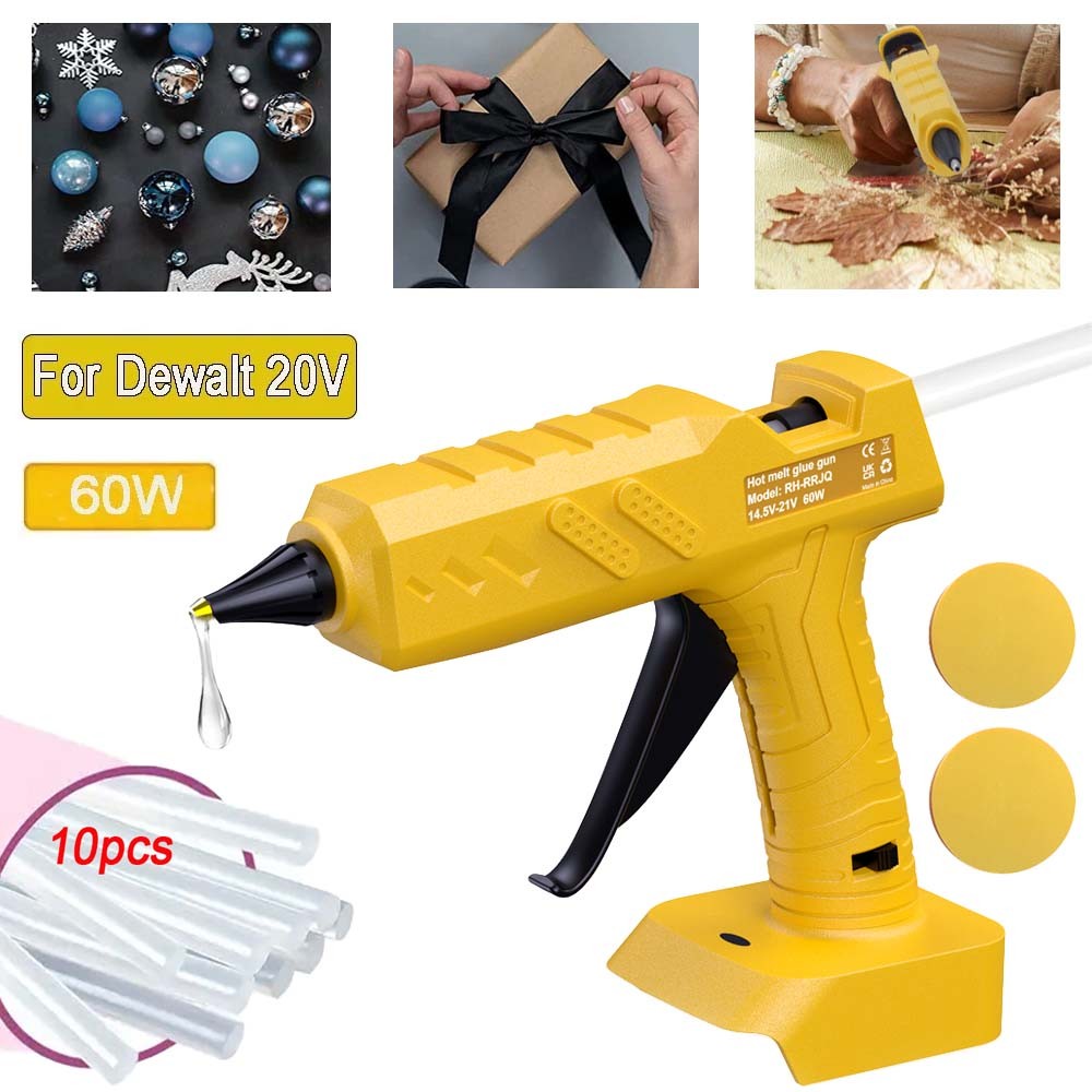 Cordless Hot Melt Glue Gun For Dewalt 20V Li-ion Battery For Crafts DIY Arts JO