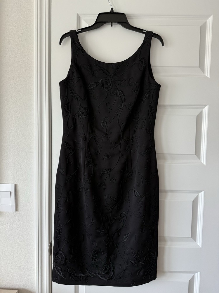 Vtg Marie St. Claire Embroidered Sleeveless Dress Womens 10 Black Floral Pattern