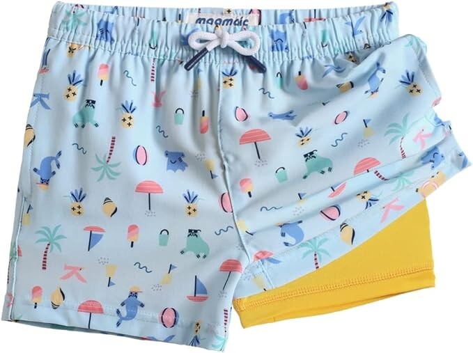 maamgic Boys Swim Trunks with Compression Liner Toddler Stretch Swim Shorts