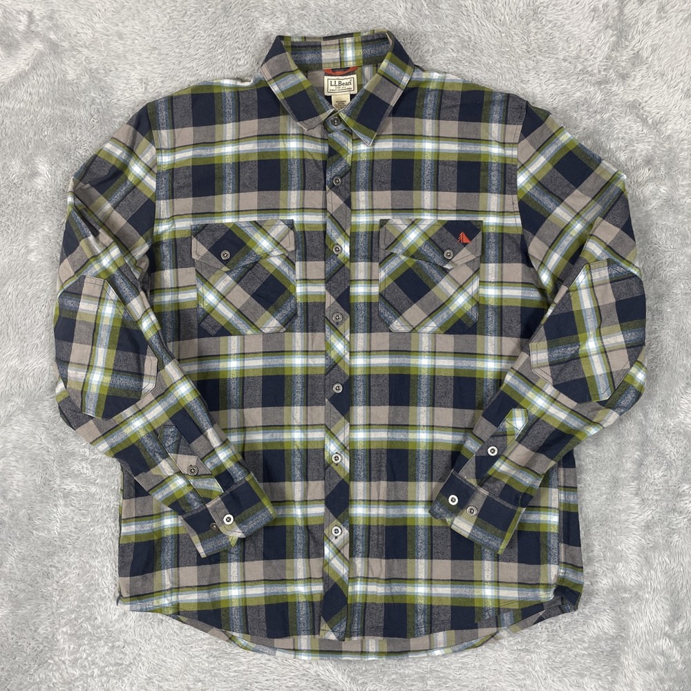 Men's Large Regular Fit Organic Cotton Flex Plaid Flannel Shirt by LL Bean