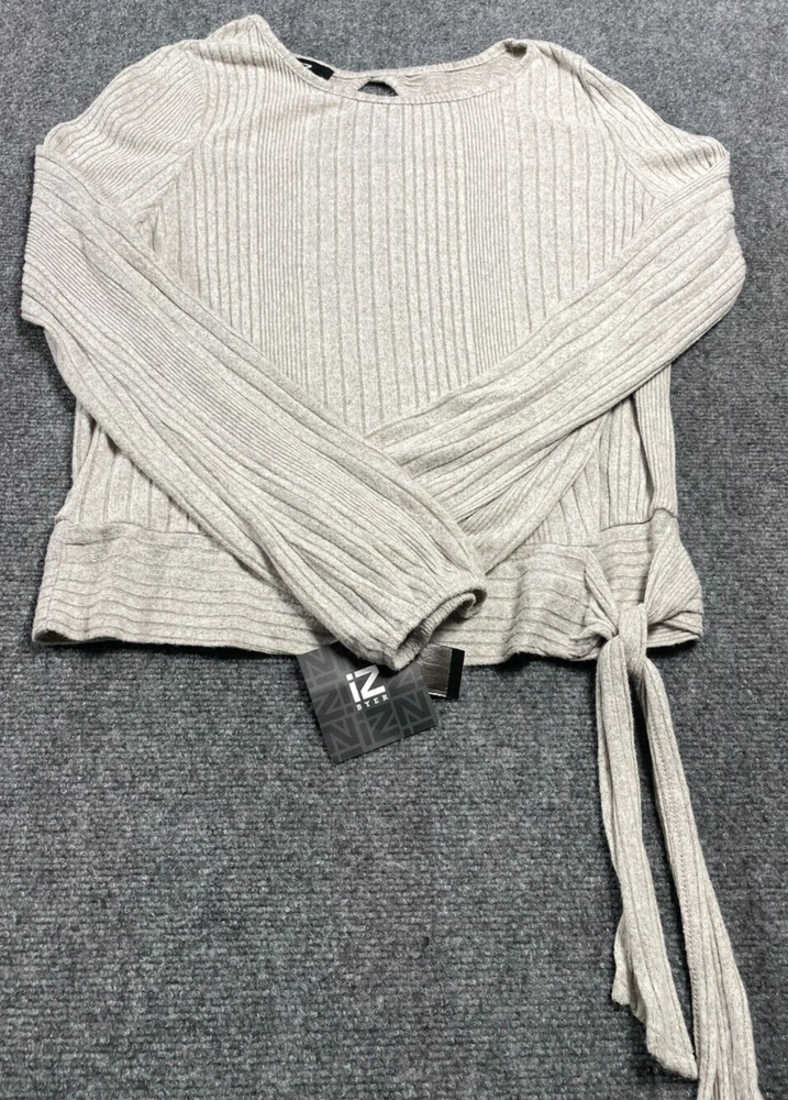 iZ Byer Women's Sweater Knit Top Keyhole Cutout Back Knot Gray Size XL