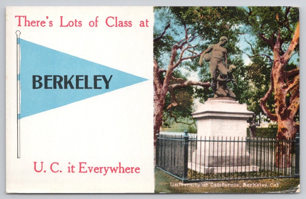 UC Berkeley Sather Gate Statue Vintage Postcard California University