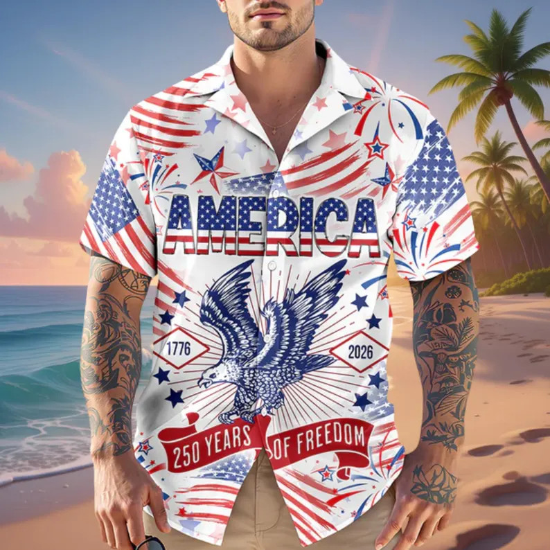 America Years of Freedom Hawaii Shirt Patriotic USA Flag Aloha Beach Top