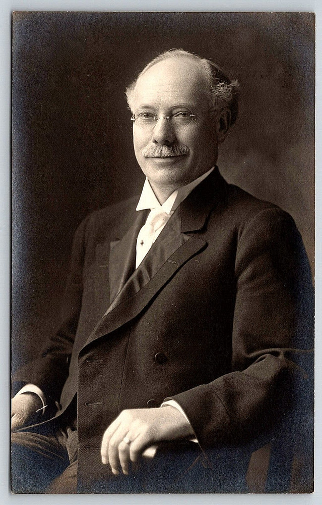 Vintage Real Photo Postcard Old Antique Picture Man Suit Coat Tie Chair Rppc