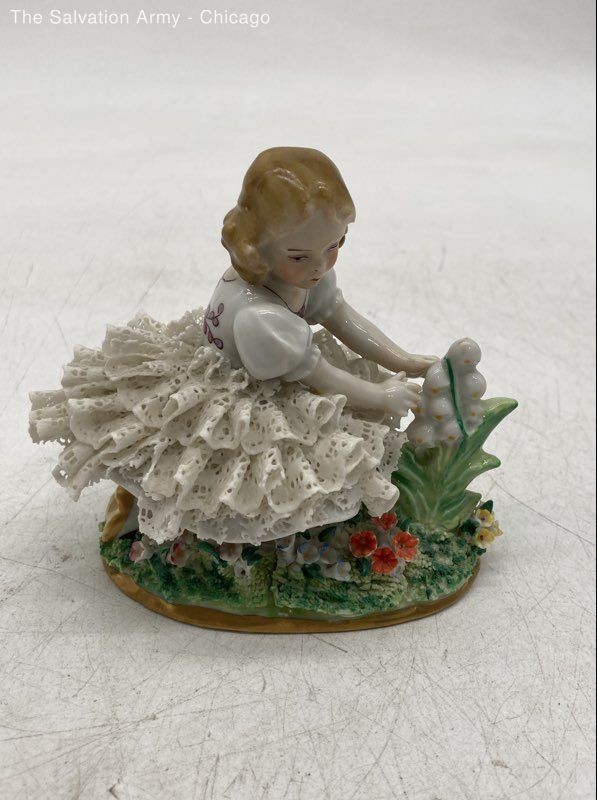 Multicolor Lady In Pink Dress And Girl In Garden Figurines Lot Of 2