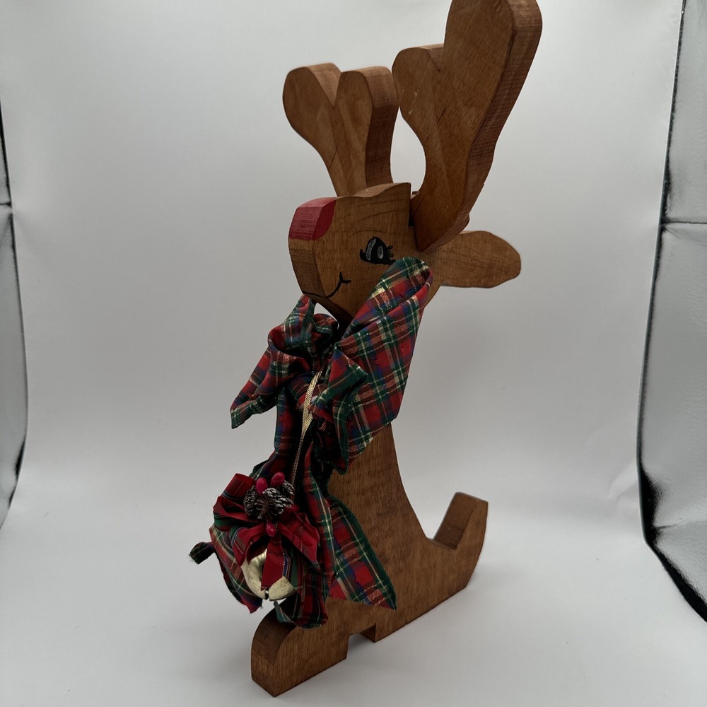 Vintage Hand Painted Wood Reindeer Christmas Decoration 15”