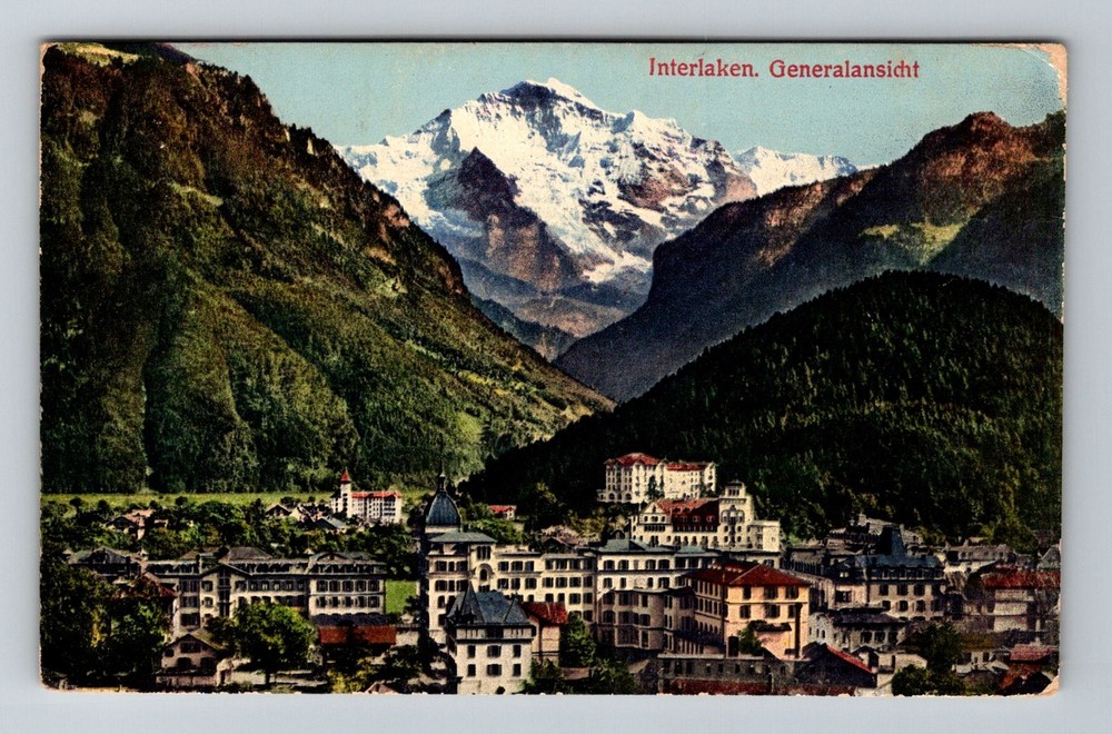 Switzerland- Interlaken Scenic Alps & Town View Old Post Vintage c1910 Postcard