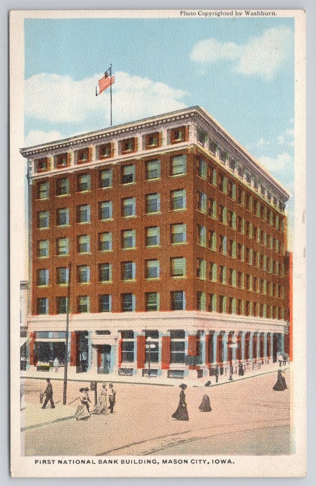 Mason City, Iowa First National Bank Building Vintage Postcard c. 1910s