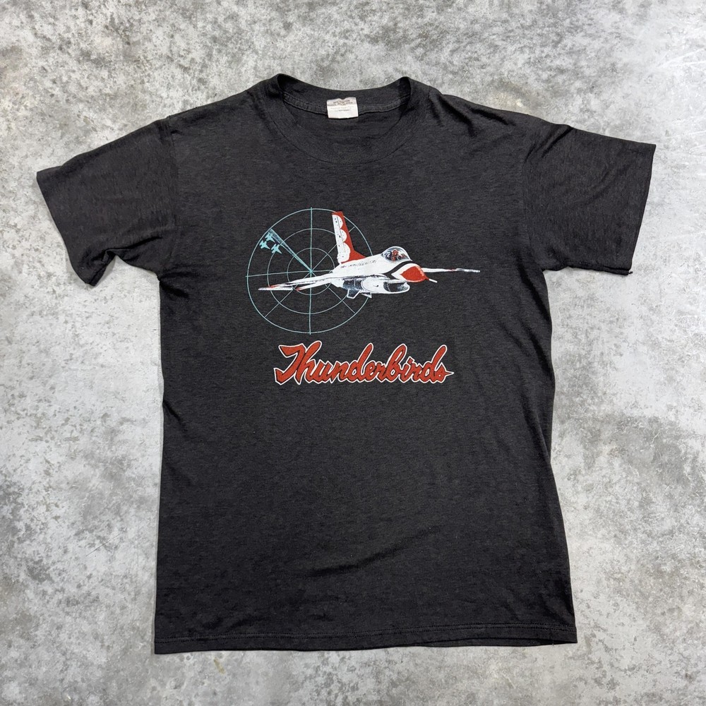 Vintage Thunderbirds Shirt Mens Large Gray F-16 Jet Graphic Sportswear 80s