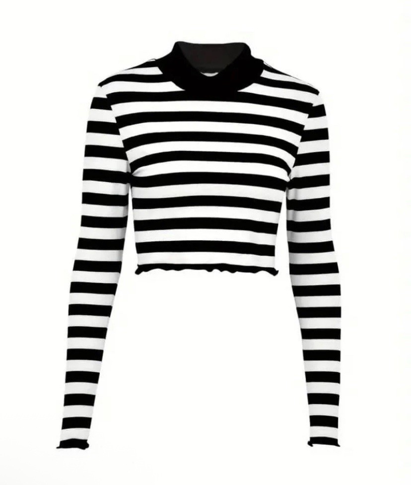 Brand New SMALL Black & White Striped Long Sleeve Crop Top