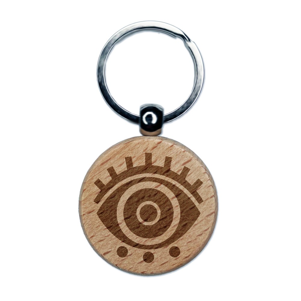 Large Iris Evil Eye Nazar Charm Engraved Wood Round Keychain Tag Charm