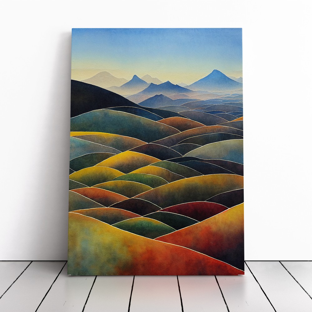 Painted Mountain Landscape No.2 Canvas Wall Art Print Framed Picture Home Decor