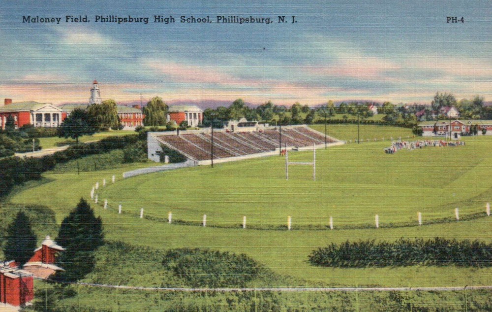 Maloney Field Phillipsburg High School NJ -- Old Vintage Standard Linen Postcard
