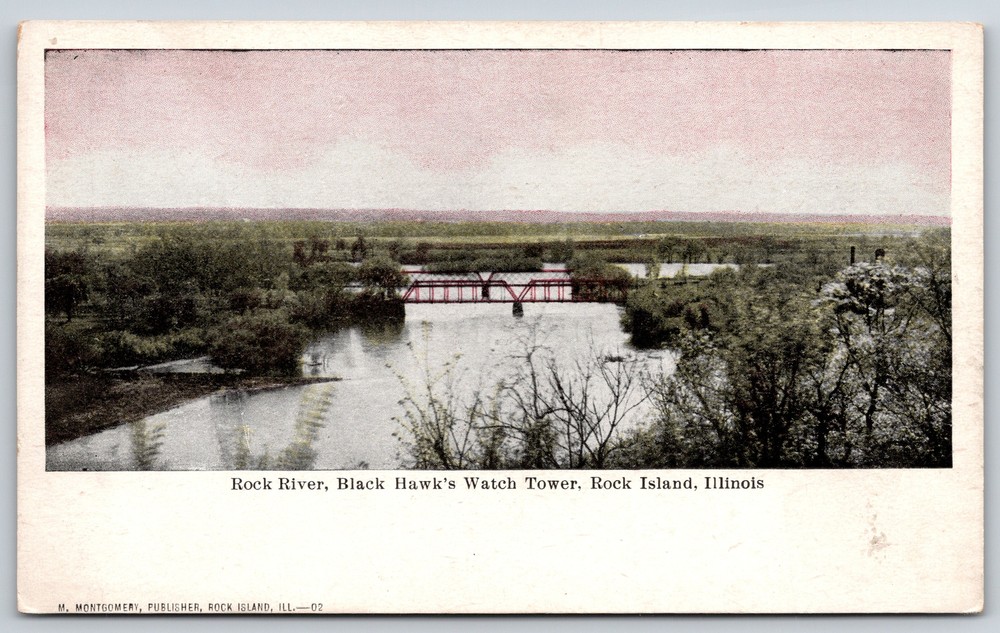 Rock Island Illinois~View Of Rock River From Black Hawks Watch Tower~Vintage PC