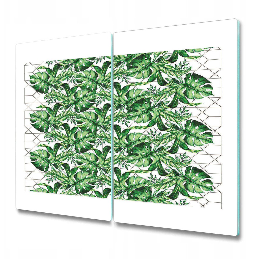Glass Kitchen Chopping Board Geometric lines and Tropical Leaves 2x30x52