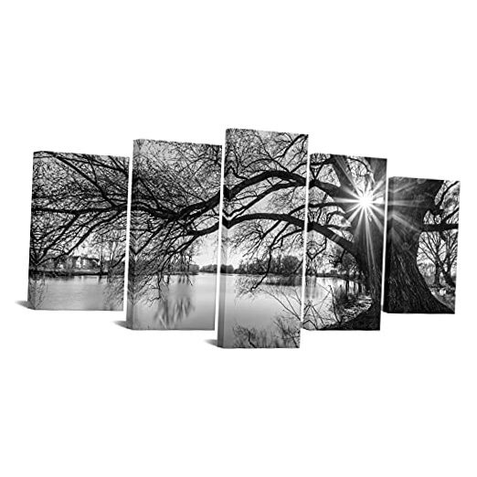 - 5 Pieces Wall Art,Old Tree by Lake Picture Canvas Prints Medium-50