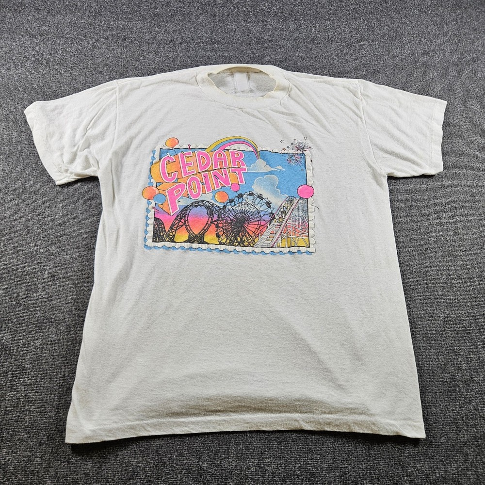 Vintage Cedar Point T Shirt Adult M White 1980s Graphic Tee Theme Park American