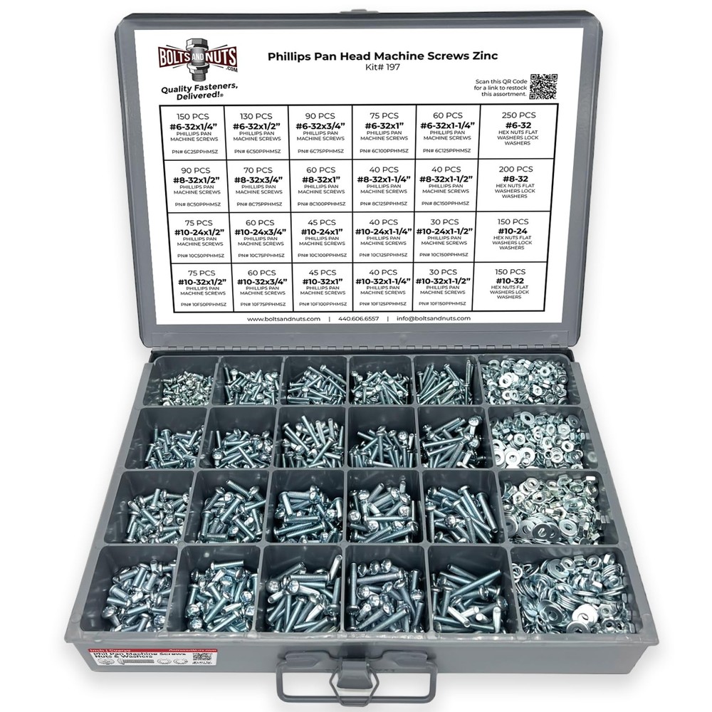 #6#8#10 Phillips Pan Head Machine Screws Bolts Flat & Split Washers & Hex Nut...