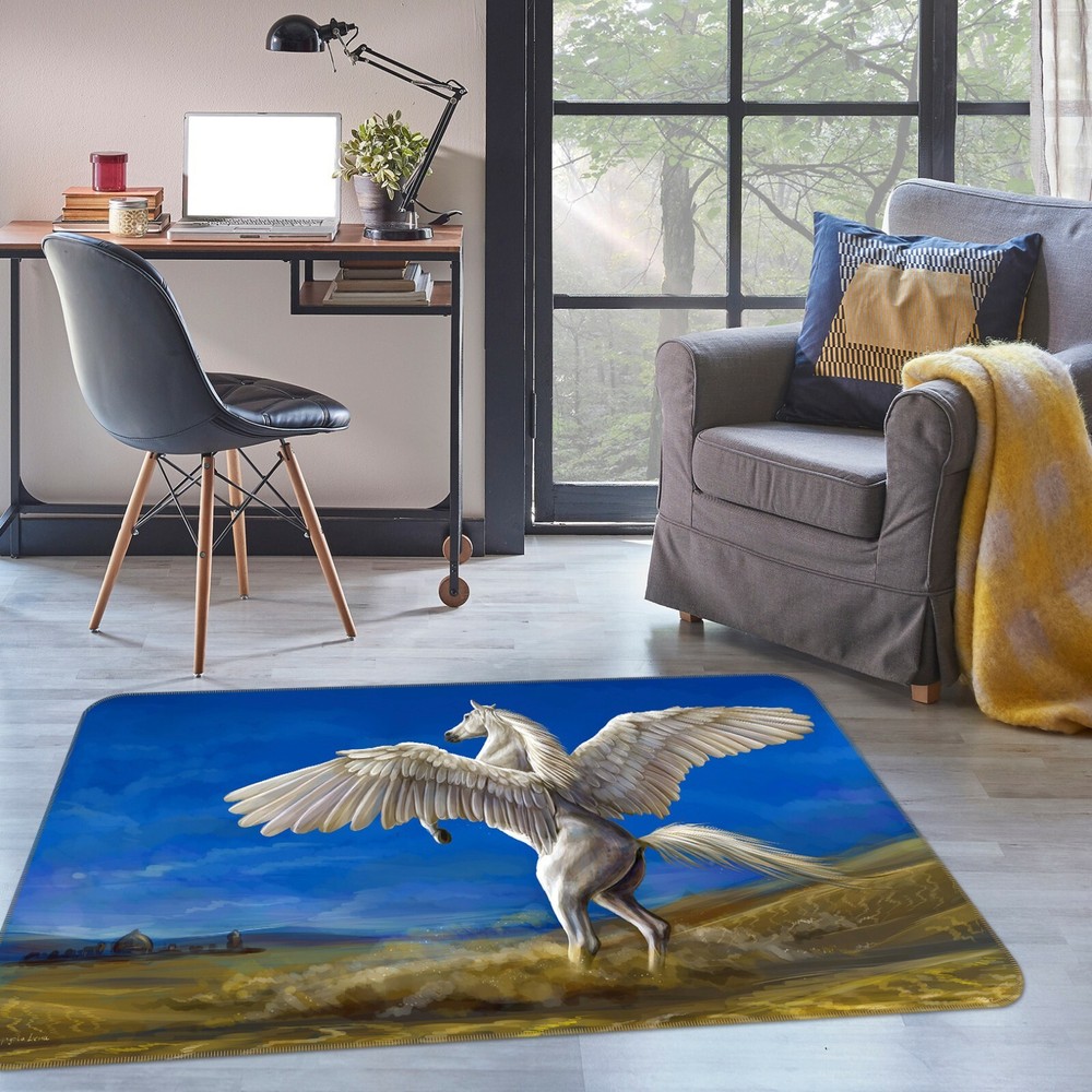 3D Painting White Horse O818 Animal Non Slip Rug Mat Elegant Photo Carpet Fay