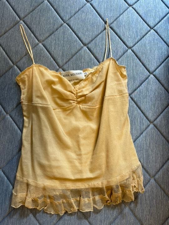 Anna Molinari Camisole Beige Lace Trim Size M EU42 Rare Elegant Top Vintage Y2K