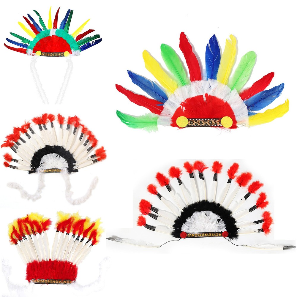 1Pcs Kids Indian Headdress Feathered Headband Stage Show Festivals Cosplay Props